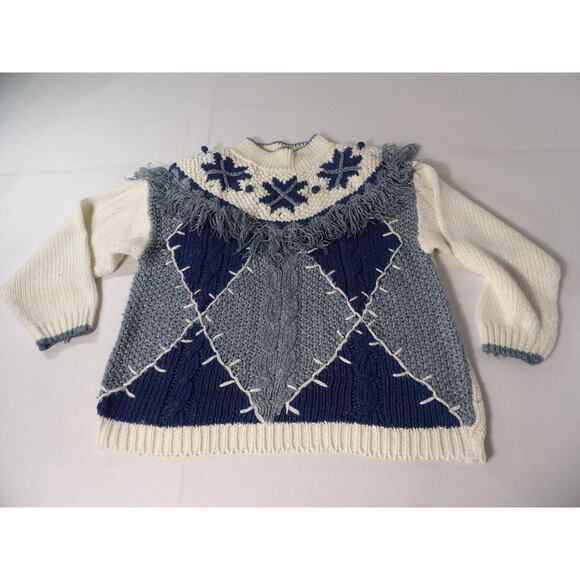 American Weekend Sweater Medium Knit 3D Vintage White Blue 80s Art - Picture 6 of 11
